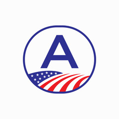 Letter A USA Agriculture Logo Design. Farming Symbol Vector Template