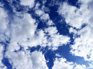 Bright blue sky with fluffy white clouds on a sunny day