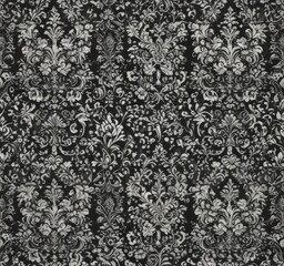 Elegant gothic damask; black and white seamless floral & geometric wallpaper , seamless, intricate