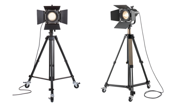 Studio lighting equipment with fresnel lens on tripod on transparent background