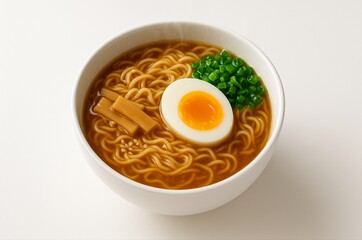Classic miso ramen in white bowl with steam and soft-boiled egg