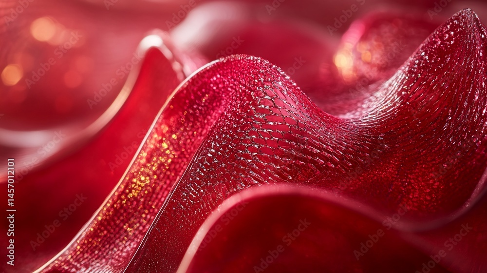 Wall mural abstract red and silver textured fabric with wave pattern.