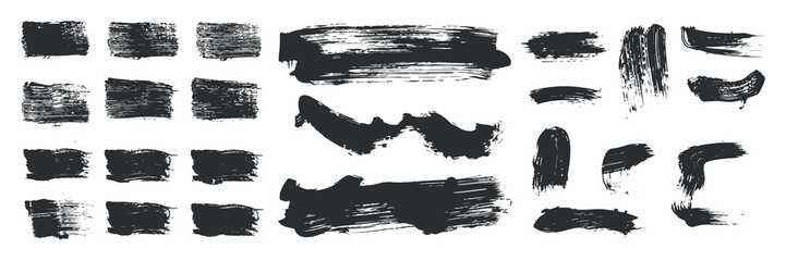 Set Grunge Bold Brush Strokes Isolated White Background
