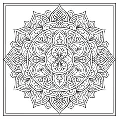 Intricate Mandala Design: A mesmerizing mandala illustration with a detailed intricate design composed of symmetrical patterns, perfect for adult coloring books, meditation.