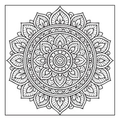 Intricate Mandala Design: A mesmerizing mandala illustration with a detailed intricate design composed of symmetrical patterns, perfect for adult coloring books, meditation.