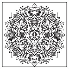 Intricate Mandala Design: A mesmerizing mandala illustration with a detailed intricate design composed of symmetrical patterns, perfect for adult coloring books, meditation.