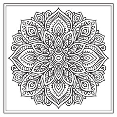 Intricate Mandala Design: A mesmerizing mandala illustration with a detailed intricate design composed of symmetrical patterns, perfect for adult coloring books, meditation.