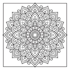 Intricate Mandala Design: A mesmerizing mandala illustration with a detailed intricate design composed of symmetrical patterns, perfect for adult coloring books, meditation.