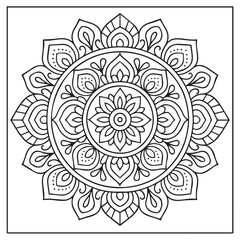 Intricate Mandala Design: A mesmerizing mandala illustration with a detailed intricate design composed of symmetrical patterns, perfect for adult coloring books, meditation.
