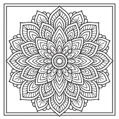 Intricate Mandala Design: A mesmerizing mandala illustration with a detailed intricate design composed of symmetrical patterns, perfect for adult coloring books, meditation.