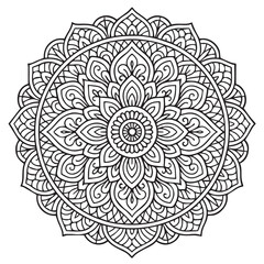 Intricate Mandala Design: A mesmerizing mandala illustration with a detailed intricate design composed of symmetrical patterns, perfect for adult coloring books, meditation.