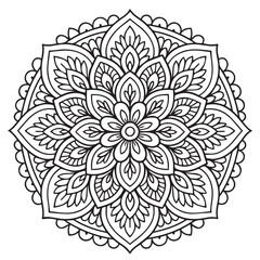 Intricate Mandala Design: A mesmerizing mandala illustration with a detailed intricate design composed of symmetrical patterns, perfect for adult coloring books, meditation.