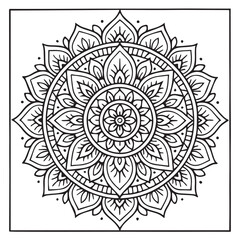 Intricate Mandala Design: A mesmerizing mandala illustration with a detailed intricate design composed of symmetrical patterns, perfect for adult coloring books, meditation.