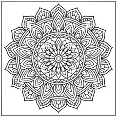 Intricate Mandala Design: A mesmerizing mandala illustration with a detailed intricate design composed of symmetrical patterns, perfect for adult coloring books, meditation.