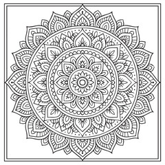 Intricate Mandala Design: A mesmerizing mandala illustration with a detailed intricate design composed of symmetrical patterns, perfect for adult coloring books, meditation.