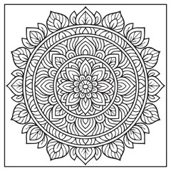 Intricate Mandala Design: A mesmerizing mandala illustration with a detailed intricate design composed of symmetrical patterns, perfect for adult coloring books, meditation.