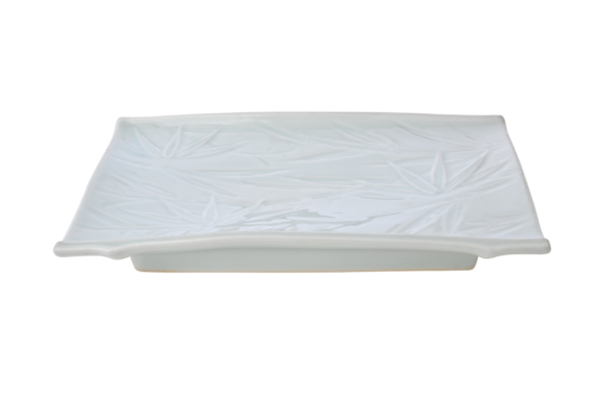 Grey Square ceramics plate with bamboo pattern on transparent png