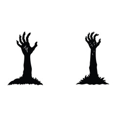 zombie arm rising from ground Halloween silhouette vector 