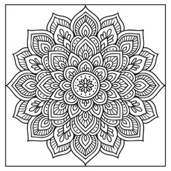 Intricate Mandala Design: A mesmerizing mandala illustration with a detailed intricate design composed of symmetrical patterns, perfect for adult coloring books, meditation.