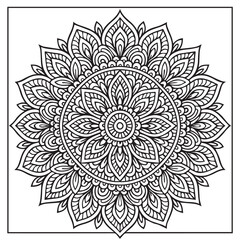 Intricate Mandala Design: A mesmerizing mandala illustration with a detailed intricate design composed of symmetrical patterns, perfect for adult coloring books, meditation.