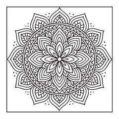 Intricate Mandala Design: A mesmerizing mandala illustration with a detailed intricate design composed of symmetrical patterns, perfect for adult coloring books, meditation.