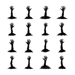 zombie arm rising from ground Halloween silhouette vector 