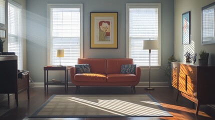 Fototapeta premium A cozy living room with natural light and furniture