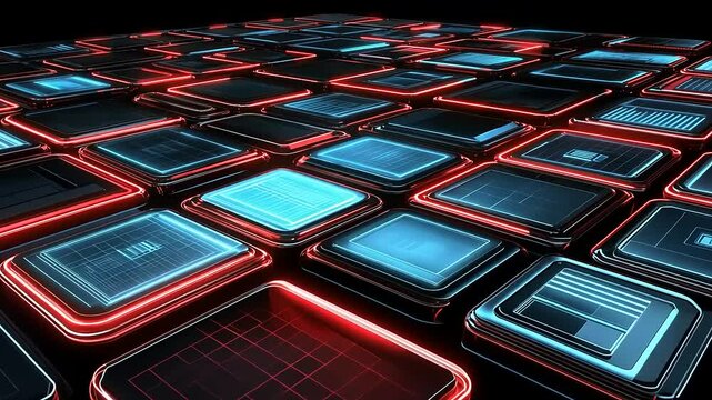 Abstract graphic design of glowing square modules