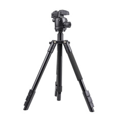 sturdy black tripod isolated on white transparent background