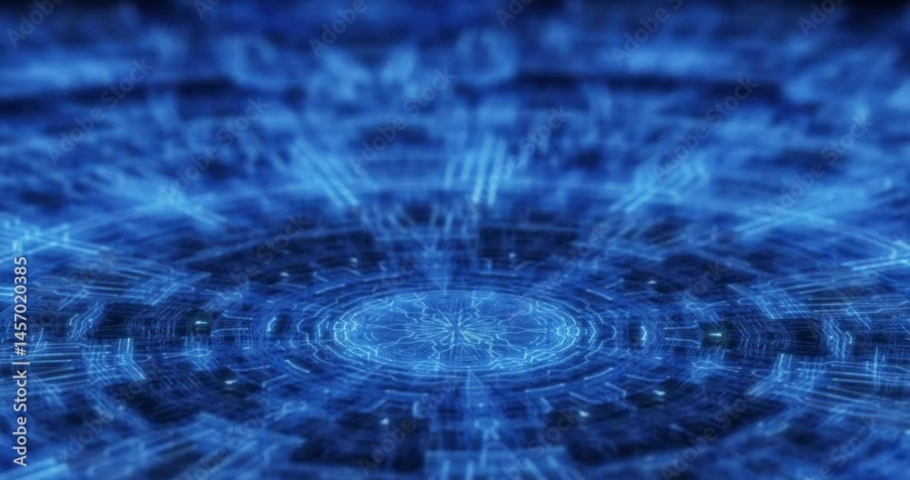 Poster abstract digital blue circles with lines form a cyber circuit for data flow in a technological netwo