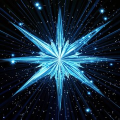 Naklejka premium A radiant blue starburst shines brightly against a backdrop of twinkling stars and converging light rays, creating a captivating and mesmerizing cosmic display.