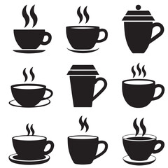 Obraz premium set of black vector various Coffee Mug Silhouette Design Vector Illustration