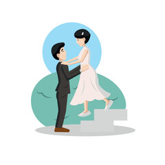 Bride and groom together. Vector
