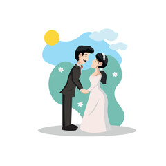 Bride and groom together. Vector