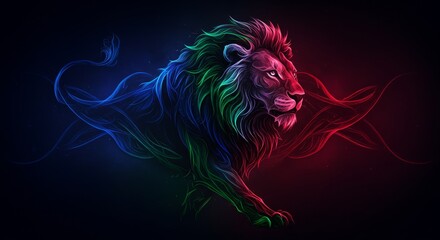 Majestic Blue Lion with Red Background