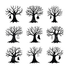  Halloween tree with ghost hanging silhouette vector 
