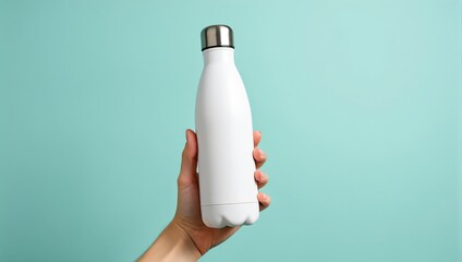 Hand holding white metal bottle