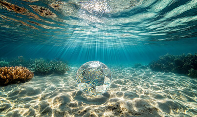 Crystal Ball Underwater on Sandy Ocean Floor