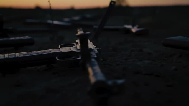 Abandoned Weapons at Sunset: A Battlefield Remnant