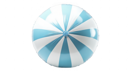 Inflatable beach ball with vibrant turquoise and white stripes radiating from the center, shiny texture. on a transparent background, PNG image, PNG file.