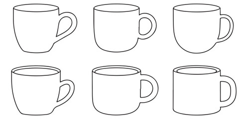 set of black vector various Coffee Mug Silhouette Design Vector Illustration