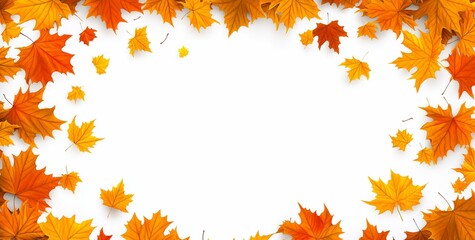Fototapeta premium Autumn leaves frame on white background with copy space.