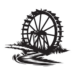 Fototapeta premium waterwheel Vector Black silhouettes. with white background