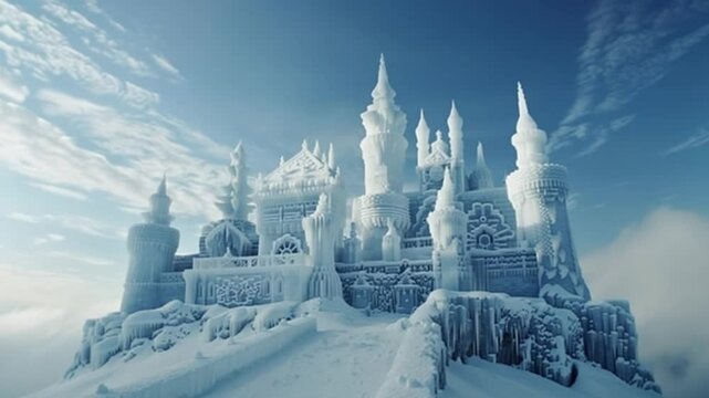 Ice castle structure winter scene footage