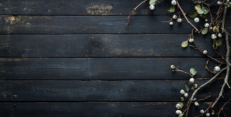 Fototapeta premium Dark wooden background with branches and berries.