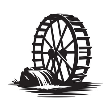 waterwheel Vector Black silhouettes. with white background