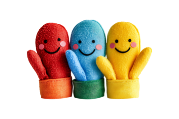 Cute Finger Puppets with Smiley Faces isolated on transparent background
