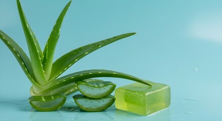 Refreshing aloe vera plant and soap.