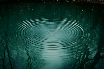 Dark Green Water Ripples Reflecting Trees at Night