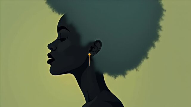 Dark Silhouette of a Woman's Head and Shoulders with Curly Hair